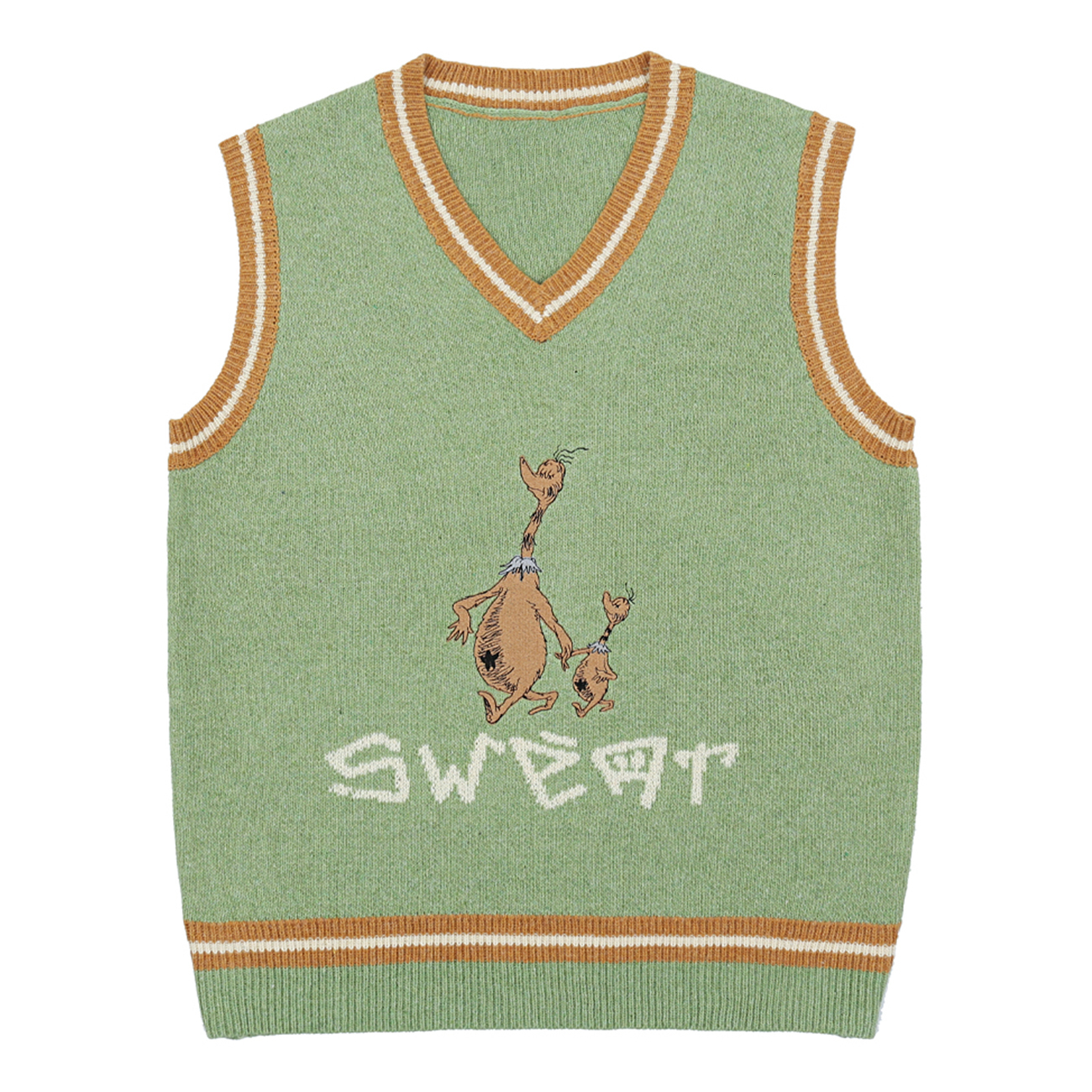2021 New Vintage Pullover Men and Women Hip Hop Animal Cartoon Embroidery Knitted Vest Sleevele Green V-neck Sweater 8q9u
2021 New Vintage Pullover Men and Women Hip Hop Animal Cartoon Embroidery Knitted Vest Sleevele Green V-neck Sweater 8q9u
