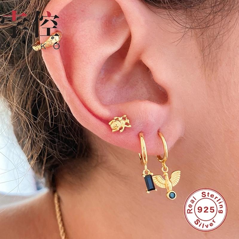 Hoop & Huggie BOAKO Earrings Hoops Kolczyki Damskie 925 Sterling Silver Rectangular Black Diamond Mini Pendientes Jewelry Brincos