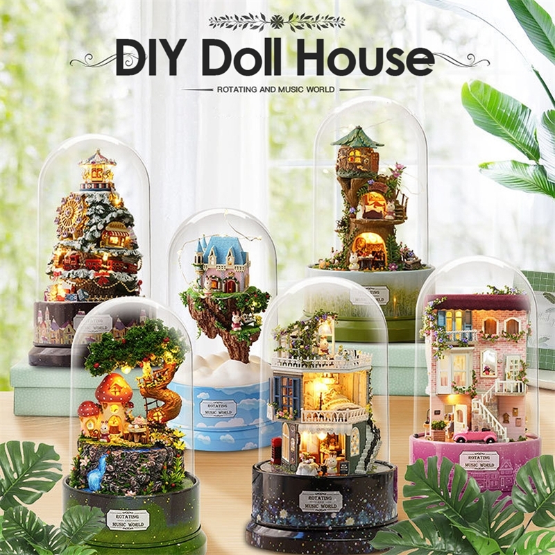 1Pcs Music Dollhouse Rotating cabin DIY Doll House with transparent cover Music box for children Christmas Gift Y200413
1Pcs Music Dollhouse Rotating cabin DIY Doll House with transparent cover Music box for children Christmas Gift Y200413