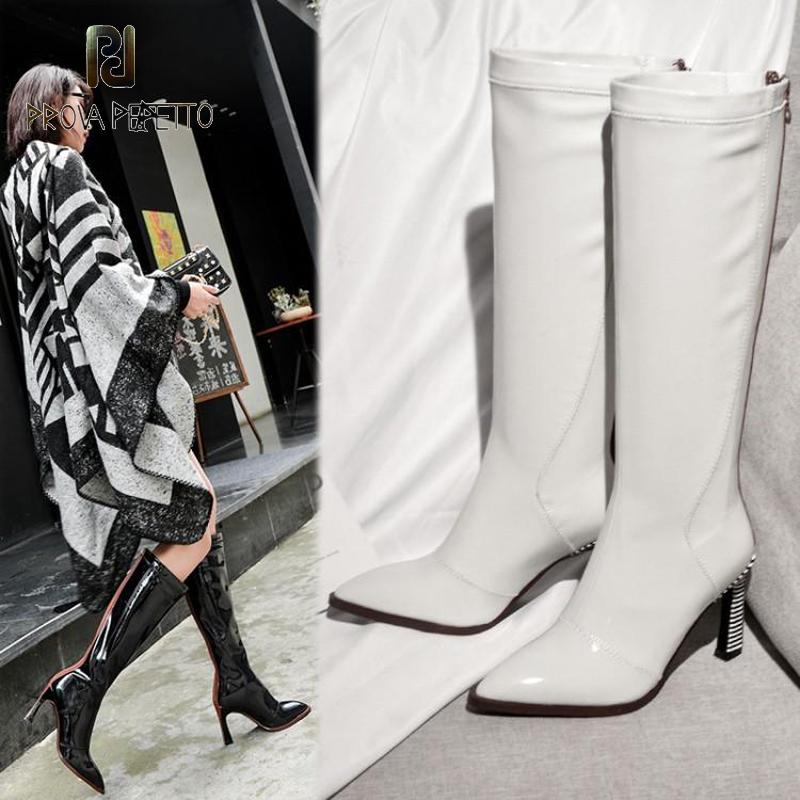 Prova Perfetto autumn/winter new style strange heel white red patent leather high boots women fashion pointed back zipper shoes, Black
Prova Perfetto autumn/winter new style strange heel white red patent leather high boots women fashion pointed back zipper shoes, Black