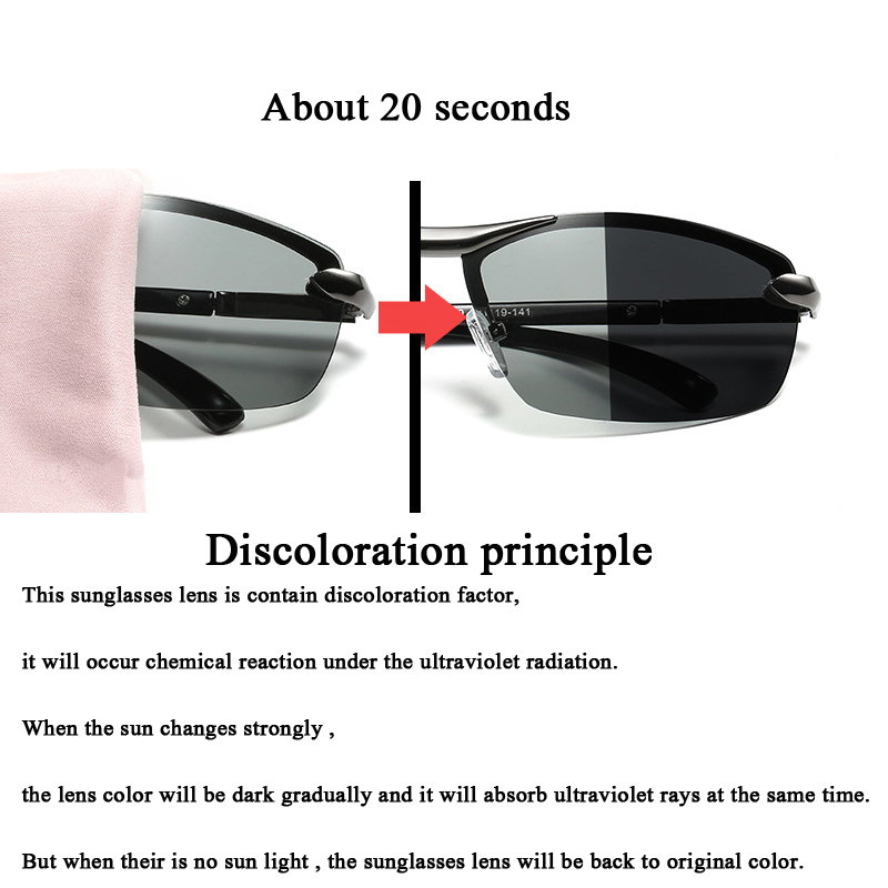 AORON Photochromic Polarized Sunglasses Men Discoloration Eyewear Anti Glare UV400 Glasses Driving Goggles Oculos