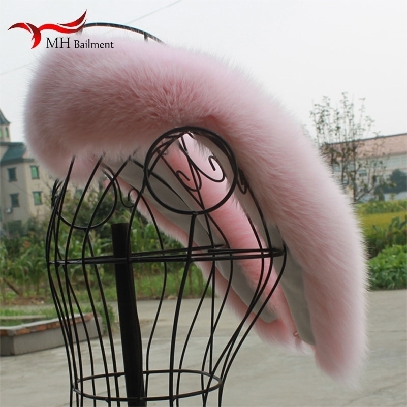 Real winter new pink fox scarf coat jacket shawl women female furry fur collar Y201007