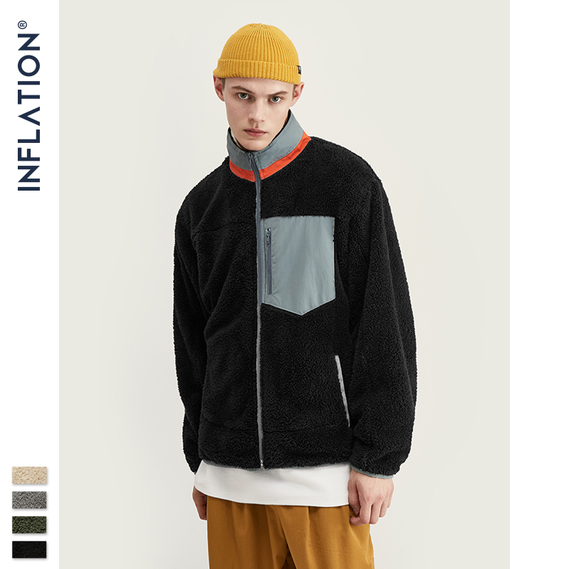 INFLATION Men Berber Fleece Winter Jacket Coat High Street Loose Fit Poler Fleece Men Coat High Collar Men Jacket 9744W 201127