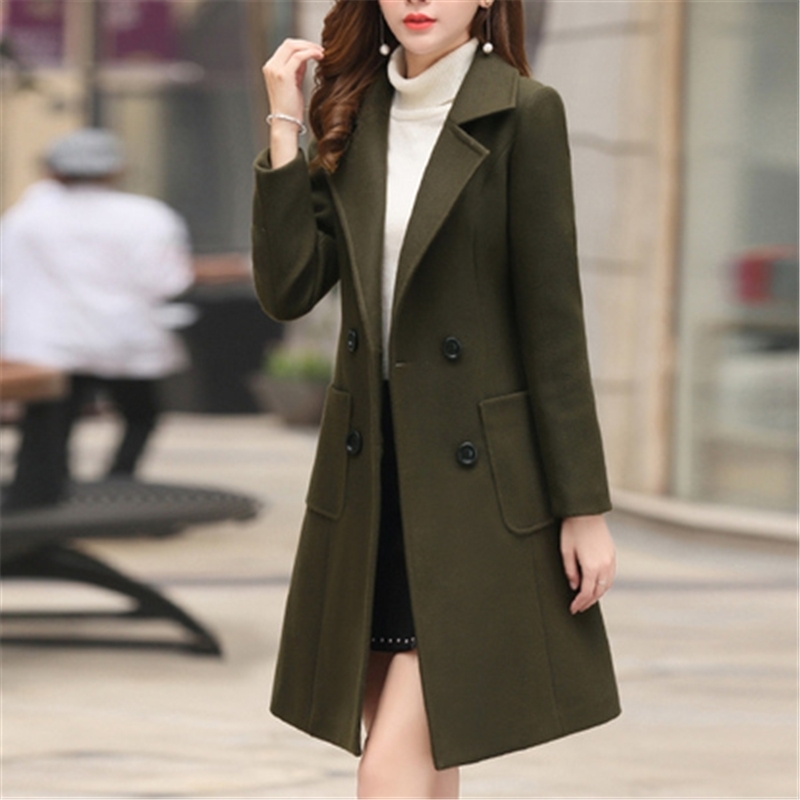 Long Slim Blend Outerwear New Women Overcoat Wool Coat Double Breasted High Quality Autumn Winter Jacket Clothes Elegant 200923wtt