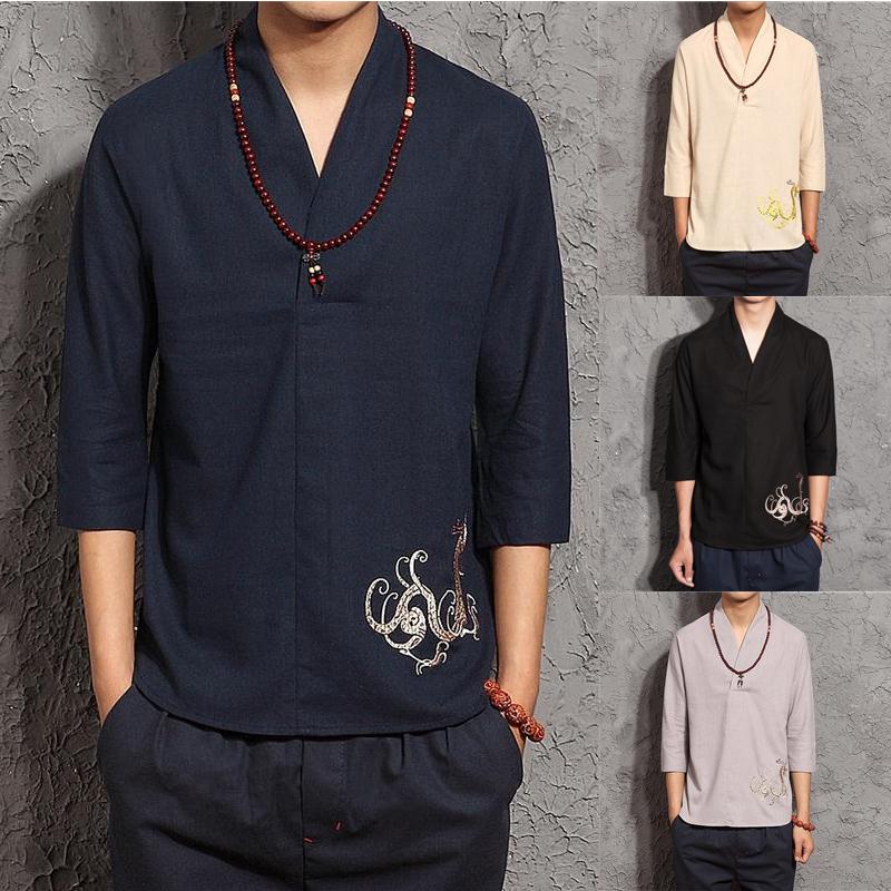 Traditional Chinese Style Men Shirt V-neck Linen Tops Retro Dragon Embroidery Summer Uniform Plus Size Man Camisetas
Traditional Chinese Style Men Shirt V-neck Linen Tops Retro Dragon Embroidery Summer Uniform Plus Size Man Camisetas