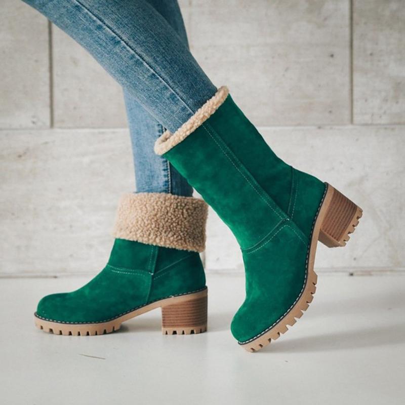 

Women Winter Faux Fur Green Khaki Snow Boots Ladies Flock Plush Keep Warm Rome Thick heel Plus Size Boots Zapatillas New, Grey