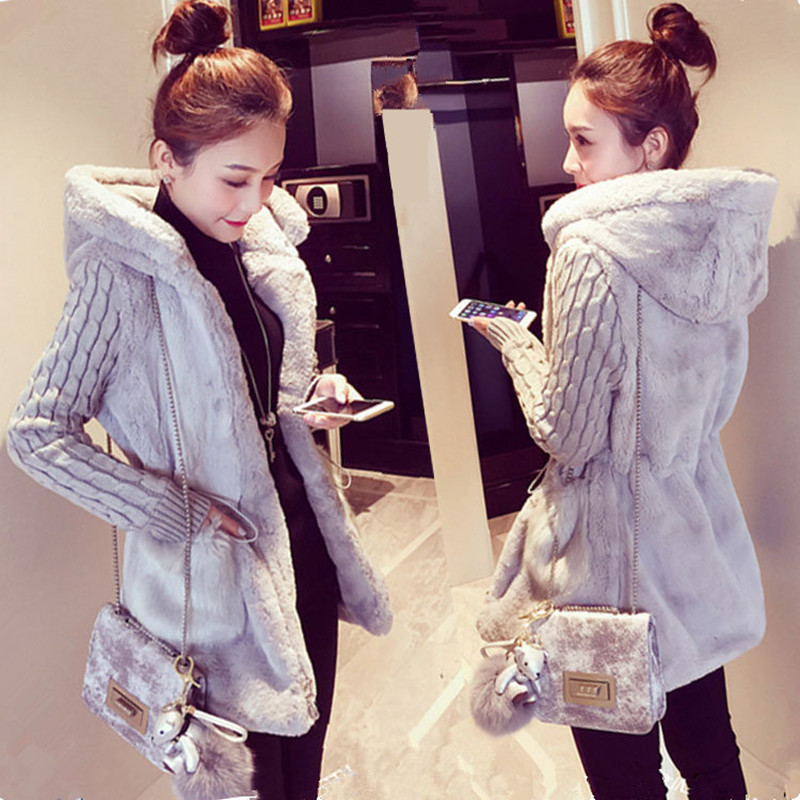 Spring Autumn Jacket Women Hooded Coat Furry Faux Fur Knit Sweater Coat Big Pocketswomen Coats And Jacket Plus Size Women Jacket T200111