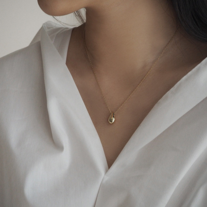 New Minimalism 925 sterling silver pendant necklaces handmade jewelry tear drop pendant designer necklaces with link chain for women