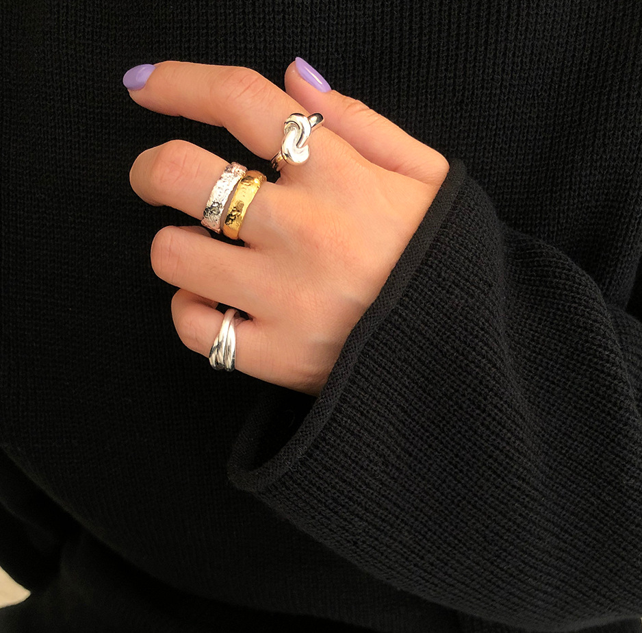 New minimalism 925 sterling silver handmade vintage jewelry American European designer knot adjustable rings in gold and rhodium colors