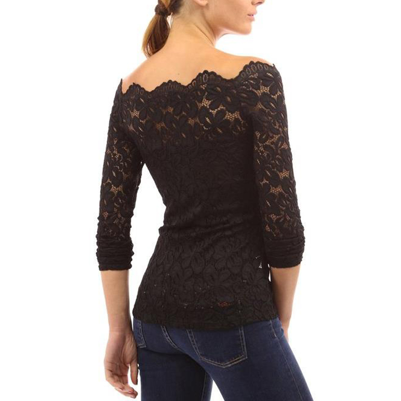 Luck A Women Blouses Lace Black White Blue Red Off Shoulder Long Sleeve Lace Shirt Top Plus Size Summer Clothing 201125