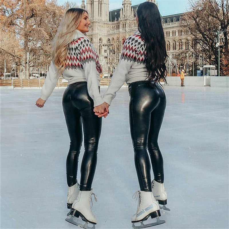 Autumn Faux Pu Leather Pants Women Wet Look Leggings Stretch Trousers High Elastic Waist Plus Size Oversized 5xl 4xl 3xl Winter 201228
