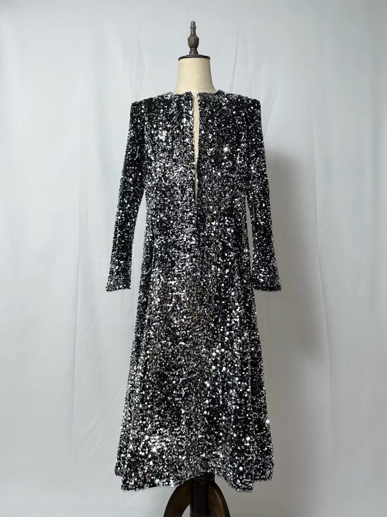 Male Singer Nightclub Bar Shiny Long Coat Stage Wear Star Concert Gold Silver Sequins Outerwear Models Catwalk Show Glitter Overcoat Performance Cloth