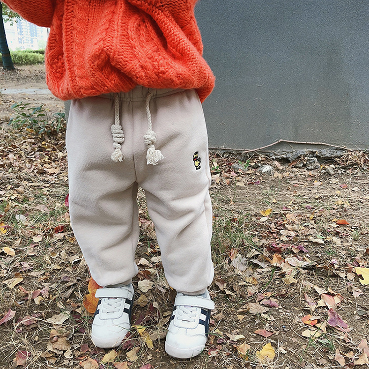Boys cotton cartoon embroidery sweatpants kids 4 colors fleece thicken sports pants LJ201019