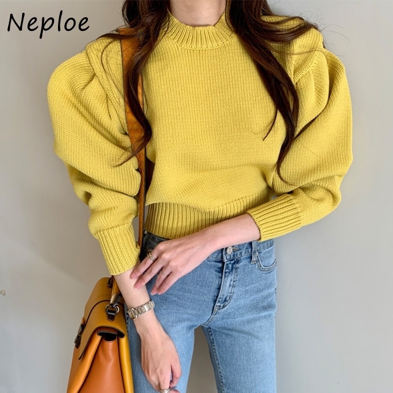 Neploe Autumn Candy Colors Slim Waist Pullovers O-neck All-match Knitted Sweater Puff Sleeve Soft Warm Tops Women 1G136 201204, Yellow
Neploe Autumn Candy Colors Slim Waist Pullovers O-neck All-match Knitted Sweater Puff Sleeve Soft Warm Tops Women 1G136 201204, Yellow