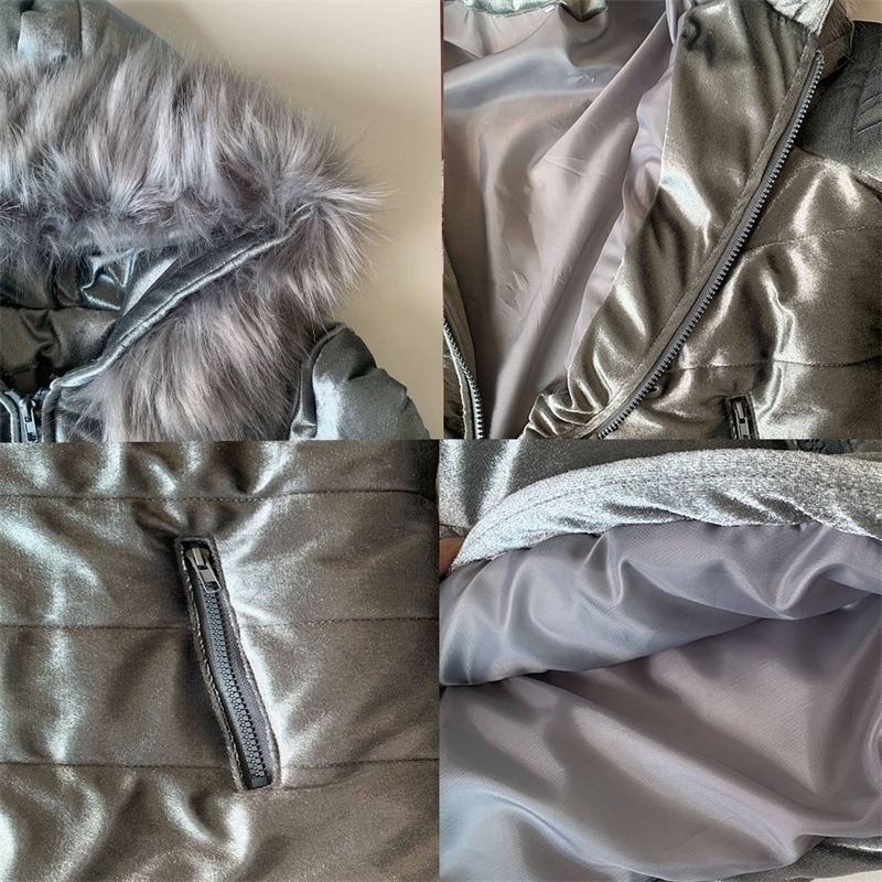 Winter Velvet Jacket Coat Women Cotton Padded Jackets Gray Pink Plus Size 4XL Hood Fur Collar Thick Fashion Basic Snow Outerwear 201019