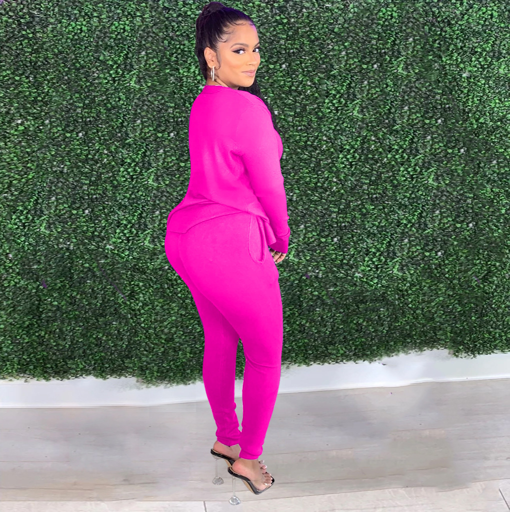 Pants Spot 2023 European American spring autumn women's fashion casual solid color sports jacket and vest three-piece suit