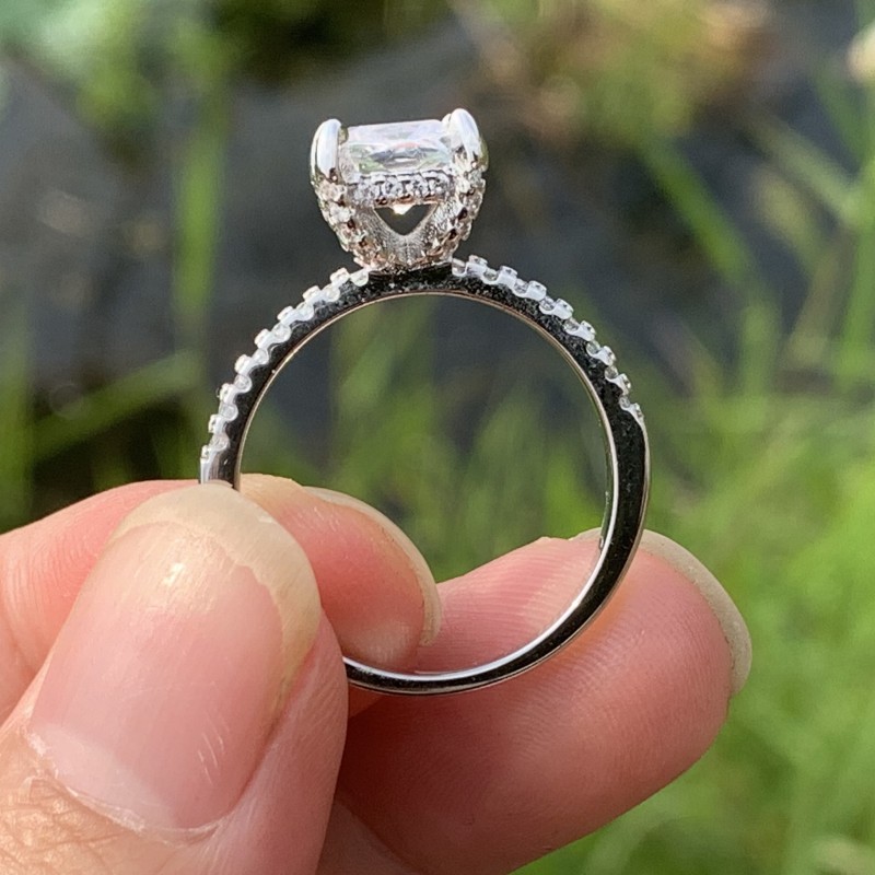 Sparkling New Arrival Luxury Jewelry 925 Sterling Silver Cushion Shape White Topaz CZ Diamond Gemstones Eternity Party Women Wedding Ring