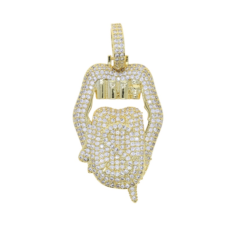 Iced out bling cz mouth pendant Dollar symbol engraved 5mm cz tennis chain dripping Lip necklace hiphop women men choker jewelry bulk