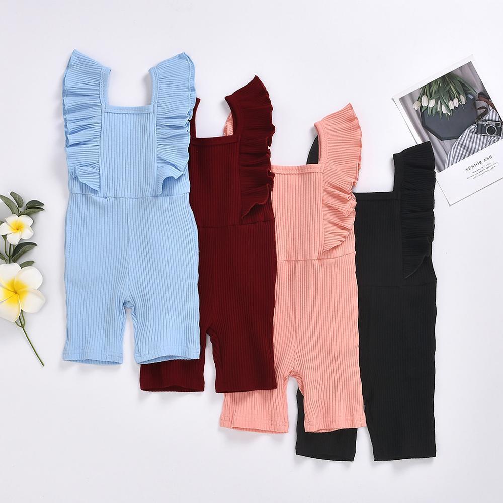 HIPAC Toddler Girl Baby Onesie Knitted Kids Romper Summer Fashion Sleeveless Solid Ruffle Jumpsuit Outfit Children Frill Suit 201028