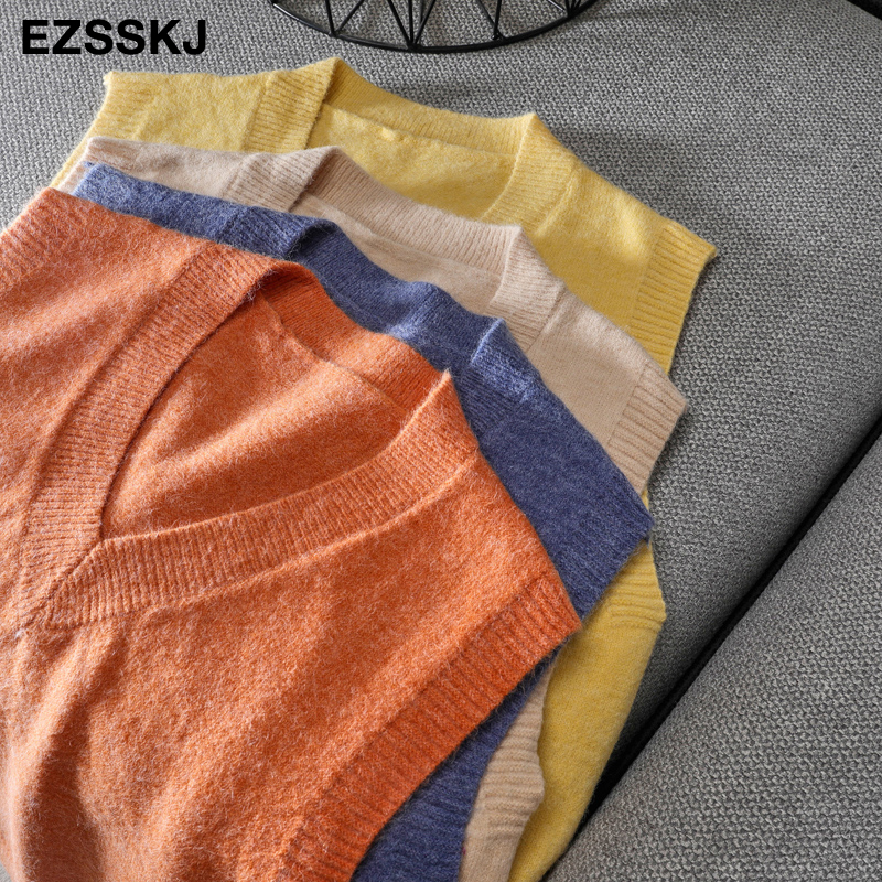 chic casual Autumn Winter Basic short Sweater vest v-neck sleeveless crop Sweater pullovers Women loose Pullover female 201222