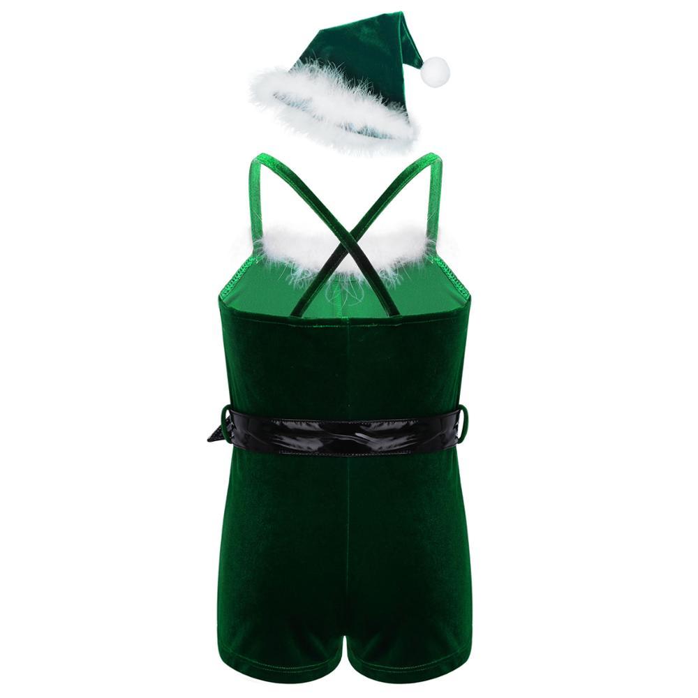Christmas Clothes Kids Girls Santas Helper Dance Costume Velvet Leotard Jumpsuit Dance Biketard With Hat Christmas Party OutfitsX1019