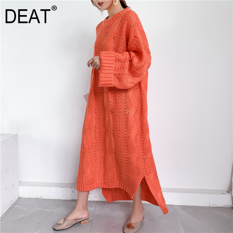 DEAT new autumn and winter fashion women clothes knits Sweater Woman Overlength pullover dress loose big size WJ82002 201125