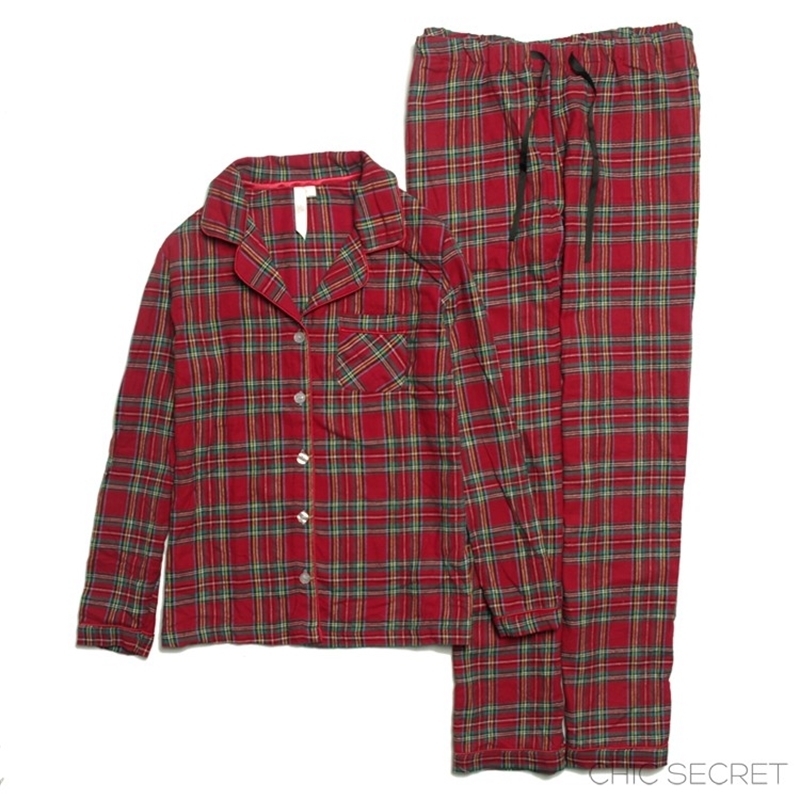 Autumn and winter women fashion loose flannel fabric plaid casual pajama set female trendy color soft cotton lounge sleepwear 201113