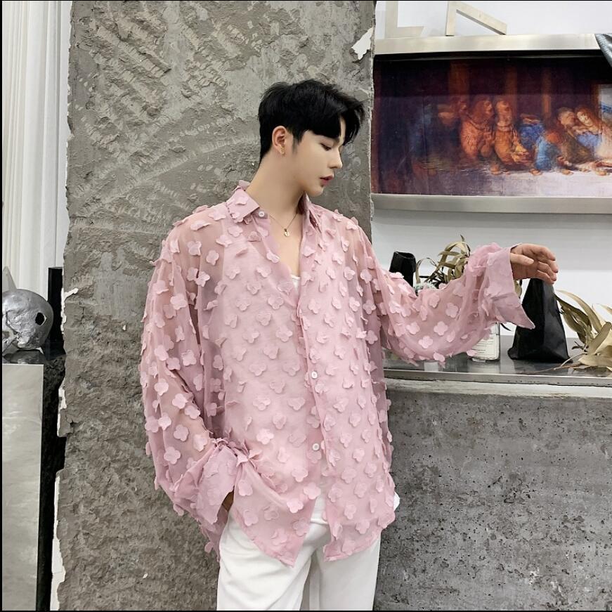 2020 Spring Design Unique Male and Summer Designer Fashion Singer Pink Chiffon Shirt 07py, White
