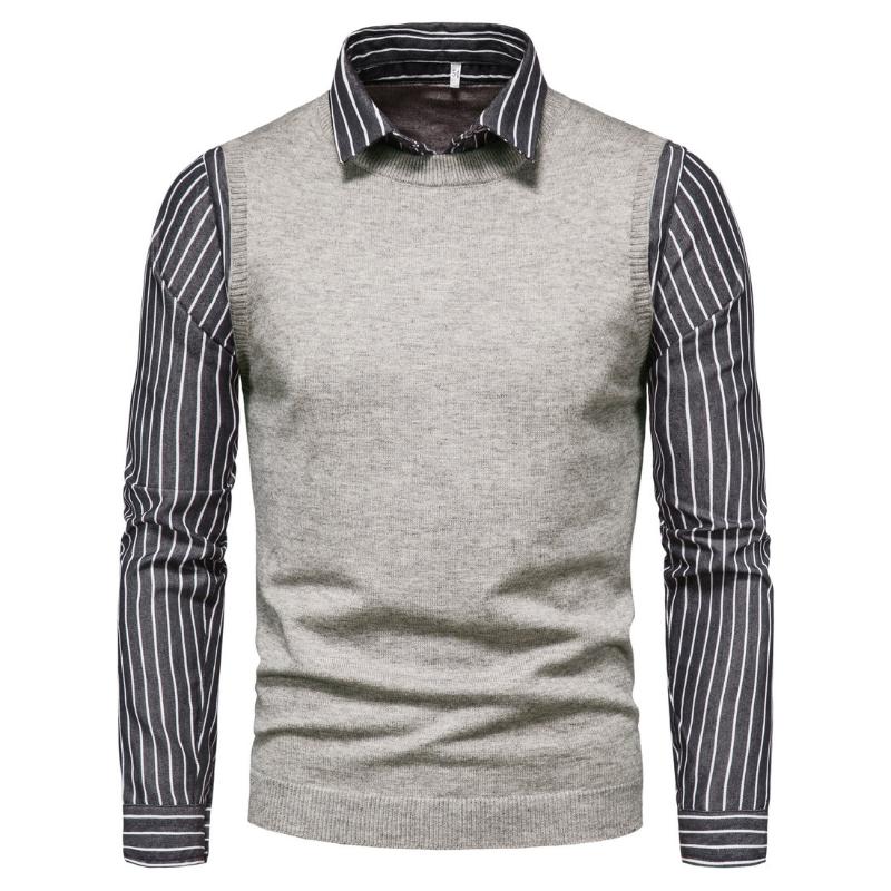 2020 Fall Men Clothing Men's Knit Sweater Lapel Fake Two-piece Sweater Base Shirt Turn-down Collar Striped Sleeve Pullover, Black
2020 Fall Men Clothing Men's Knit Sweater Lapel Fake Two-piece Sweater Base Shirt Turn-down Collar Striped Sleeve Pullover, Black