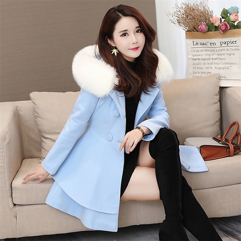 Autumn and winter new women's Korean version of the long section slim slimming pendulum style solid hooded woolen coat Y201001