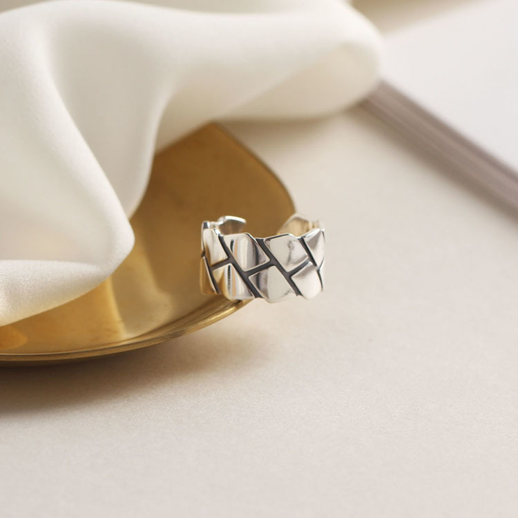 New design 925 sterling silver vintage jewelry antique silver minimalism handmade designer women's adjustable rings Turtle Deck Grain