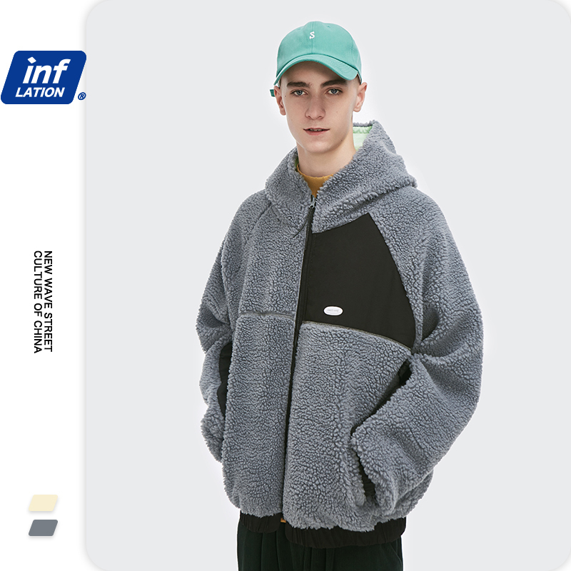 INFLATION Mens Winter Warm Parkas Coat Korean Style Stitching Color Lamb Oversized Jacket Coat Mens Thicken Outwear 2546W 201123