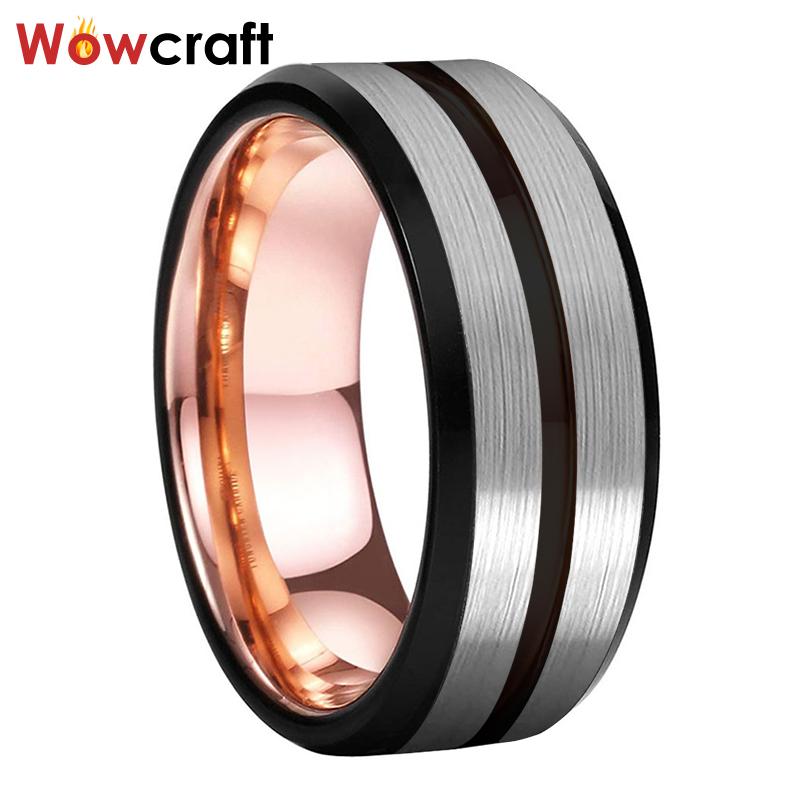 8mm Black Mens Tungsten Rings Women Wedding Bands Rose Gold Grooved Center Brushed Comfort Fit
8mm Black Mens Tungsten Rings Women Wedding Bands Rose Gold Grooved Center Brushed Comfort Fit