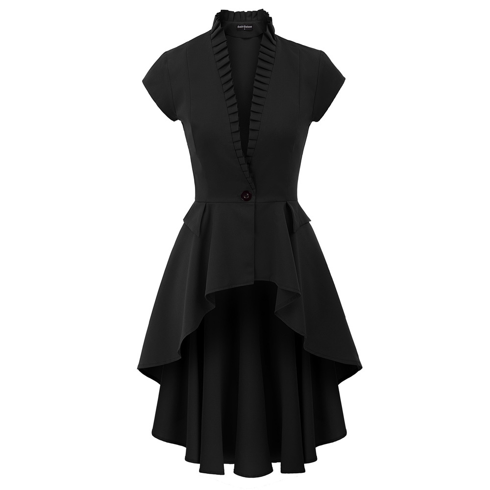 Women jacket Steampunk Renaissance club party gothic coats Short Sleeve Stand Collar Irregular lady high low long Coat evening 201007