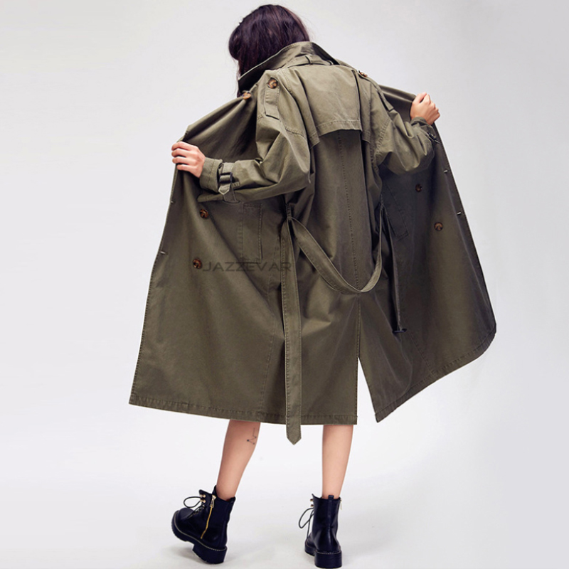 870114# Original Desginer JAZZEVAR 2020 Autumn New Women's Casual Trench Coat Oversize Double Breasted Vintage Washed Outwear Loose Clothing