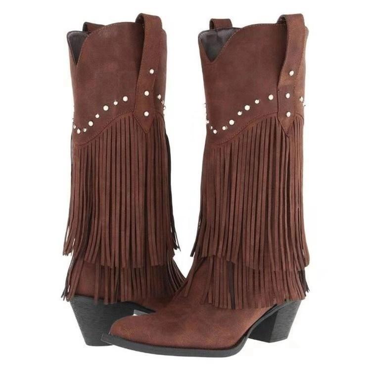 2021 Women Ethnic Style Mid Tube High Heels Stylish Warm Fur Fringe Boots Heel Suede Rivets Fringe Winter Botas Mujer Invierno, Black
2021 Women Ethnic Style Mid Tube High Heels Stylish Warm Fur Fringe Boots Heel Suede Rivets Fringe Winter Botas Mujer Invierno, Black