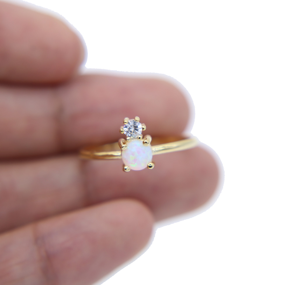Simple Single Stone Finger Rings Gold Color White Fire Opal Stone stone delicate dainty girl women rings Engagement Love Ring Valentine Gift