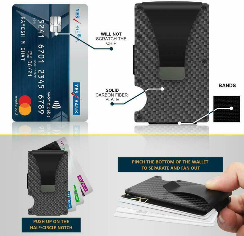 Mens RFID Blocking Carbon Fiber Ridge Wallets Money Clip Front Pocket Bank Credit Card Holders Minimalist Antimagnetic Purse Cards - view 2