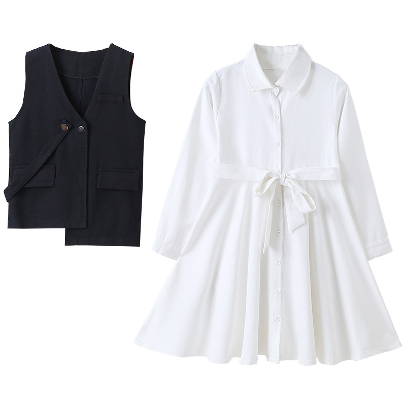 2020 Long Sleeve White Shirt Dress Child Kids Girls Outfits Clothes Set Autumn Spring And Vest Teenage Clothing Girl Sets SchooX1019