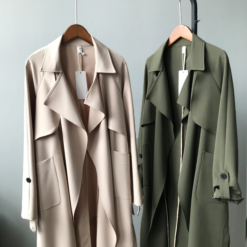 Spring Long Casual Trench Coat Women Full Length Sleeve Open Stitch Trench Outwear New CRRIFLZ 201030
