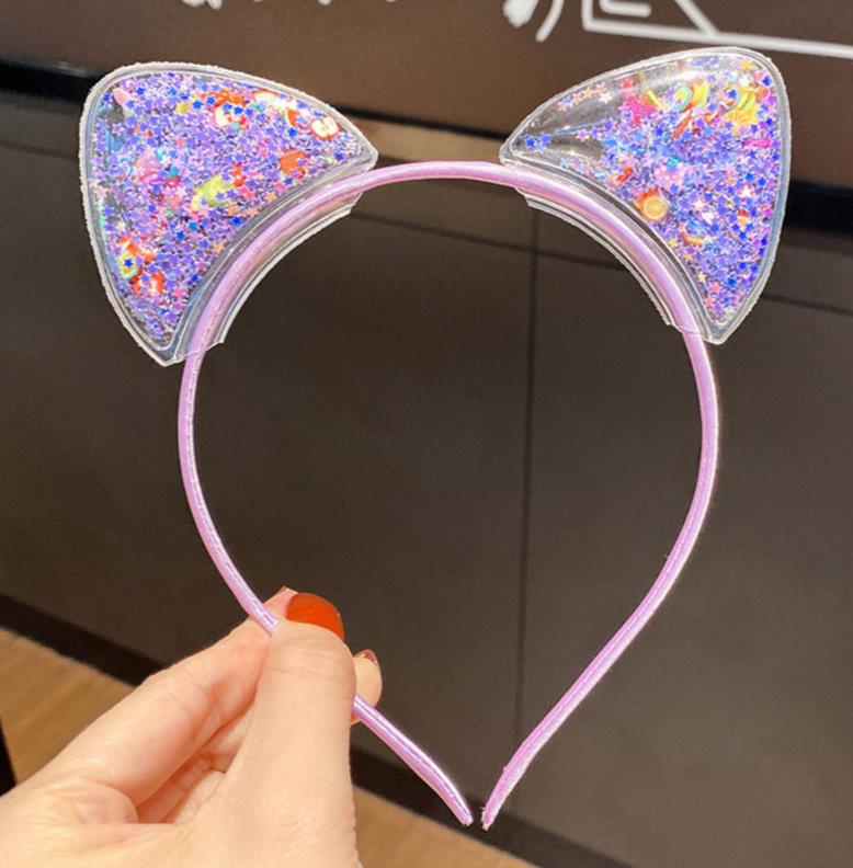 Sequin Cat Ears Headband Transparent Quicksand Hairband Hair AccessoriesFor Girls Children Princess Kitty Party Hair Hoop