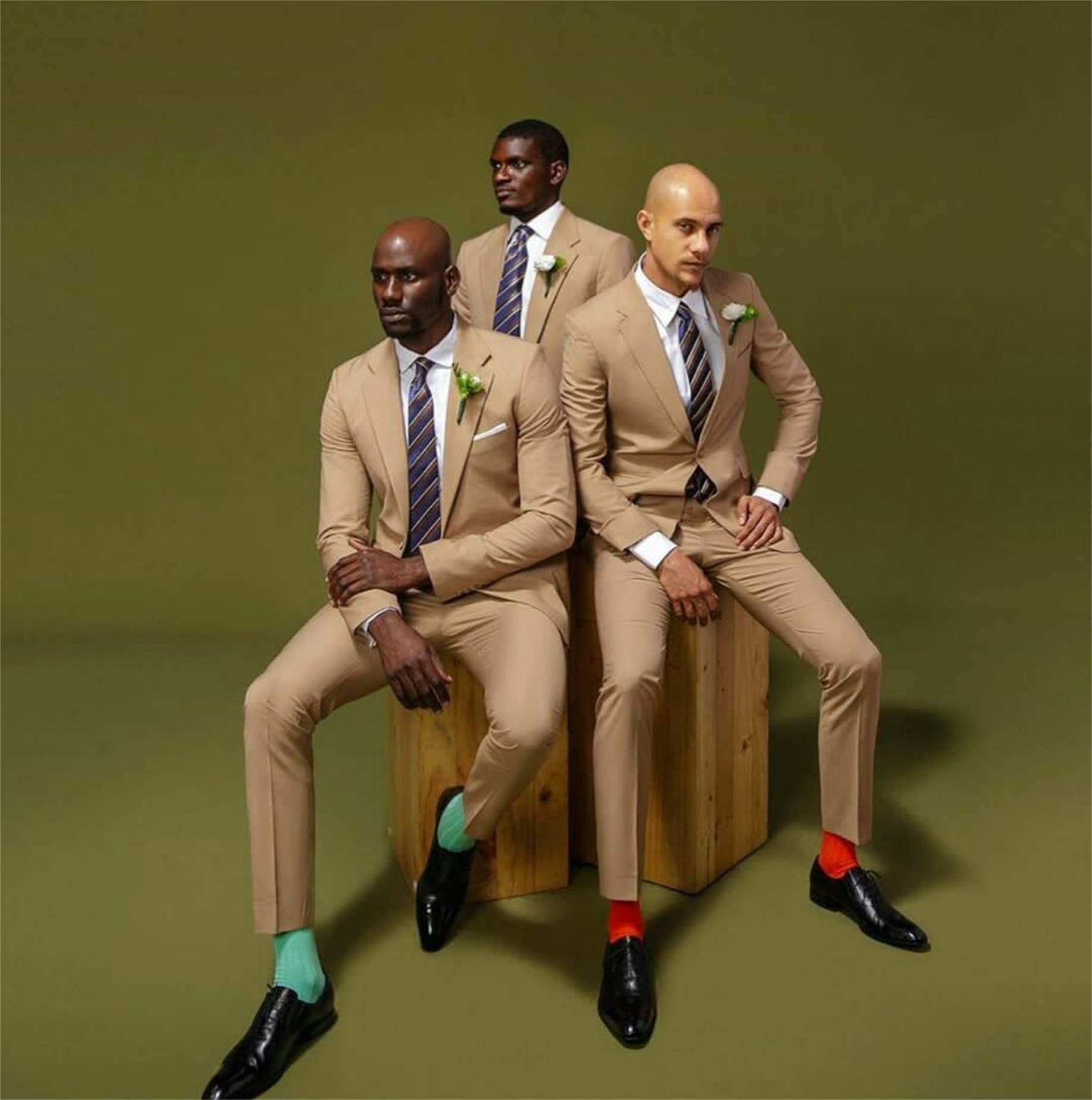 Khaki Groomsmen Wedding Tuxedos One Button Best Men Groom Suits Plus Size Prom Party Blazer Jacket(jacket+pants)