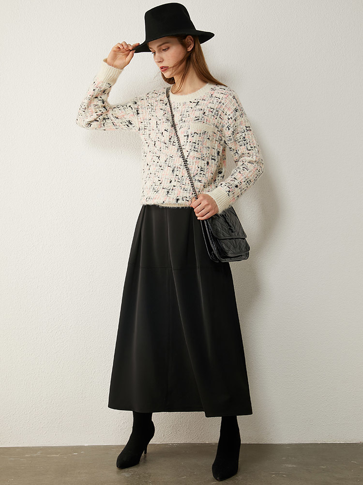 AMII Minimalism Autumn Winter Fashion Women's sweater Vintage Oneck Tweed Full Sleeve Thick Sweaters For Women Tops 12040307 201222