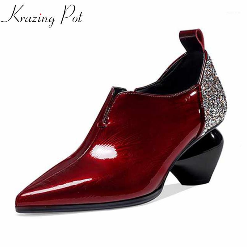 Krazing pot genuine leather zipper pointed toe strange style high heels sequined cloth bling decorations Autumn winter pumps L131, Black
Krazing pot genuine leather zipper pointed toe strange style high heels sequined cloth bling decorations Autumn winter pumps L131, Black