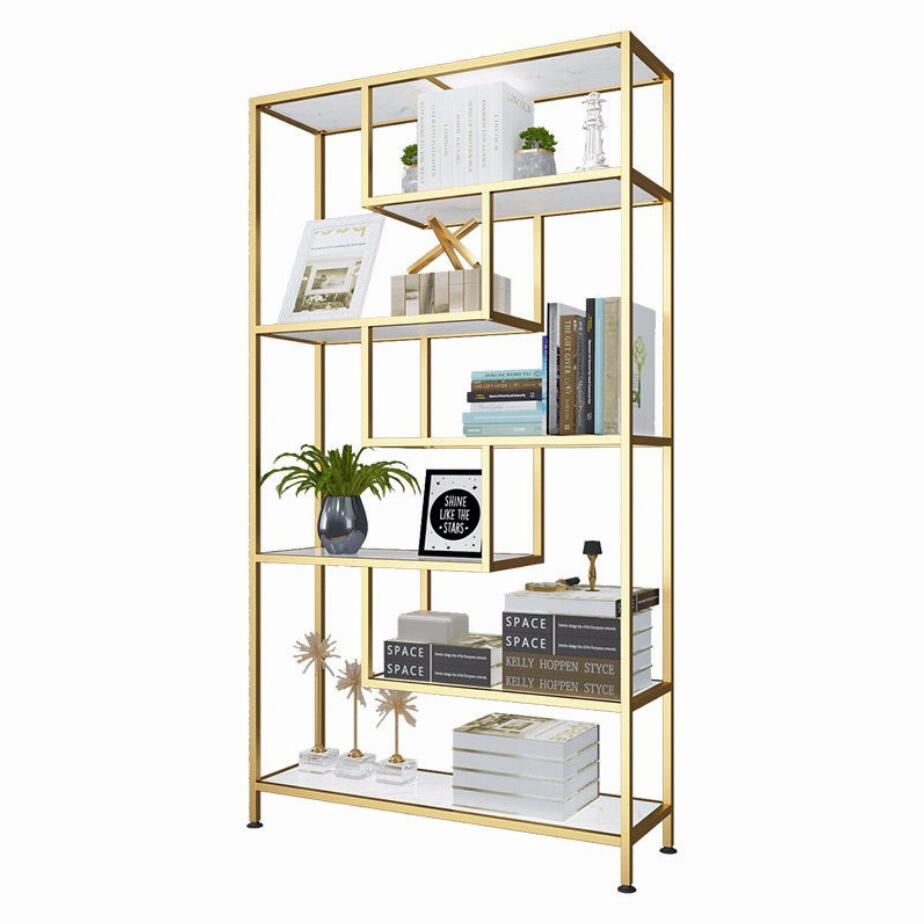 Solid wood shelf simple household living room Furniture study floor type bookshelf office partition iron display shelf