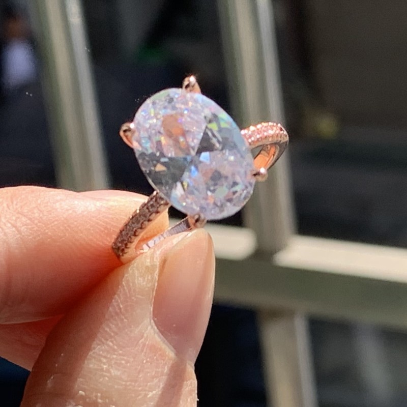 Rose Gold Oval Cut CZ Dia Engagement Ring Set for Women, Sterg Sier Bridal Wedding Band , Cubic Zirconia 2024 Gift 0f3e