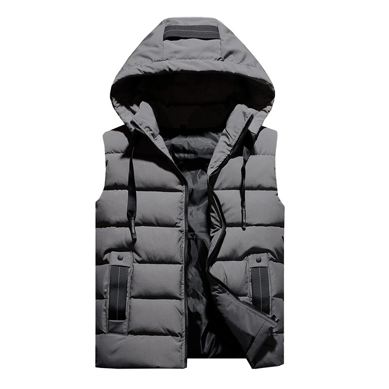 Hooded Removable Vest Men Winter Fashion Thicken Warm cotton-padded Solid Color Big Pockets waistcoat 4XL 5XL Army Green Color 201120