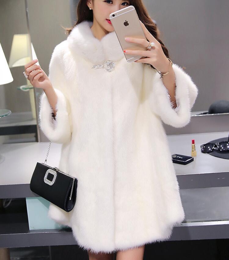 European and American new style autumn and winter imitation coat female mid-length whole mink artificial fur coat, White
European and American new style autumn and winter imitation coat female mid-length whole mink artificial fur coat, White