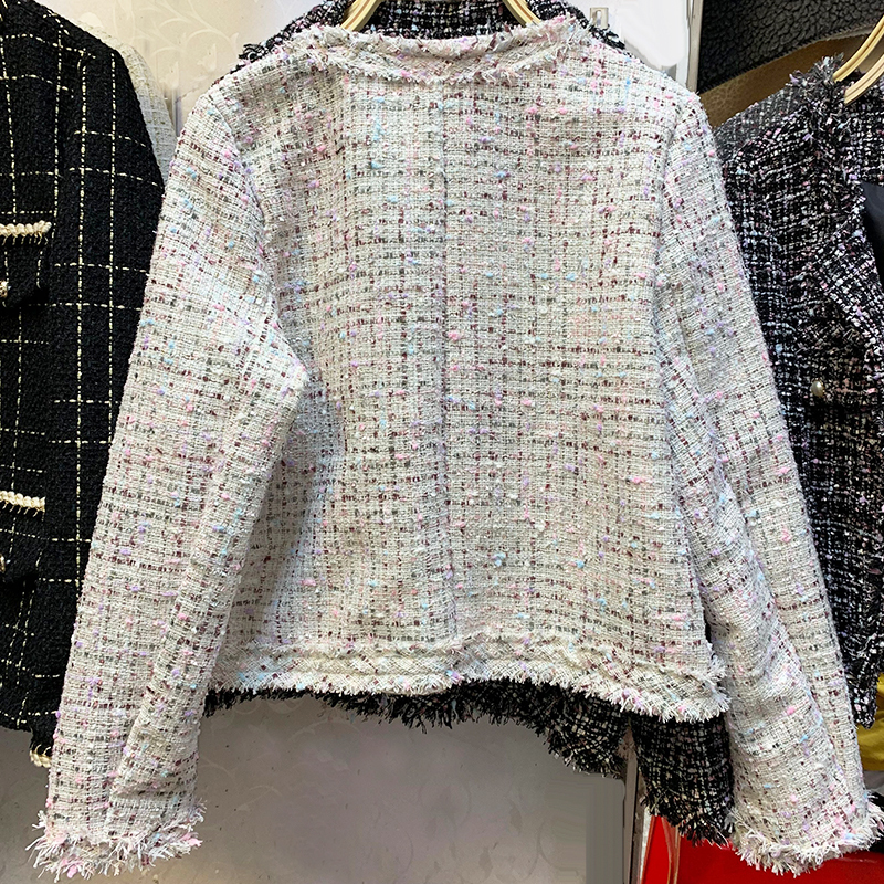 Black Tweed Cropped Jacket women Autumn Winter Coat Bomber Jacket Harajuku Streetwear Clothes Oversized Outerwear Button 201017