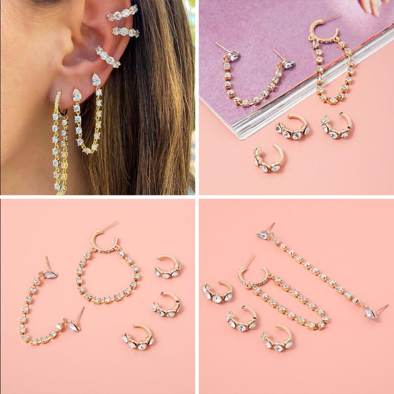 Hoop & Huggie 5pcs European Diamond Long Tassel Ear Studs Earring Set Women Fashion Shinning Hook Pendant Cuff Wedding Jewelry Gift
Hoop & Huggie 5pcs European Diamond Long Tassel Ear Studs Earring Set Women Fashion Shinning Hook Pendant Cuff Wedding Jewelry Gift